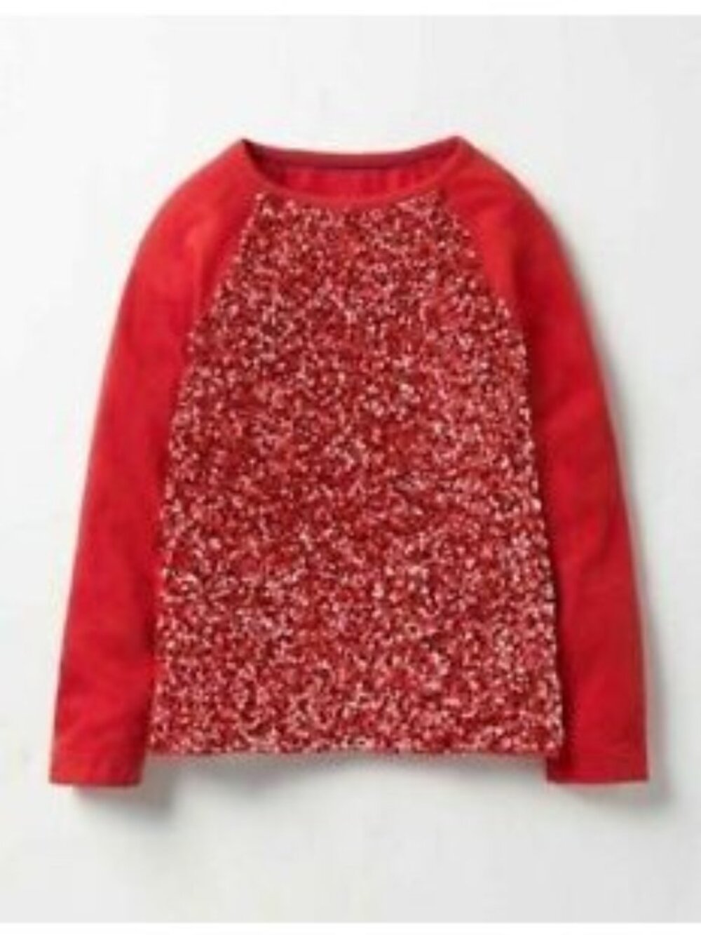 Mini Boden Red Raglan Sequin Tee, Size 7/8